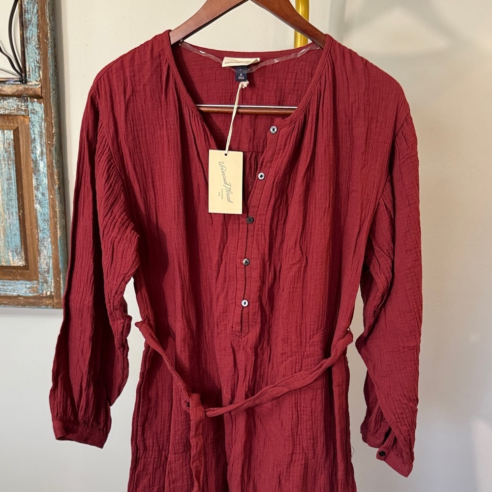Universal Thread Wine Red Textured Button-Up Midi Dress - Picture 3 of 11
